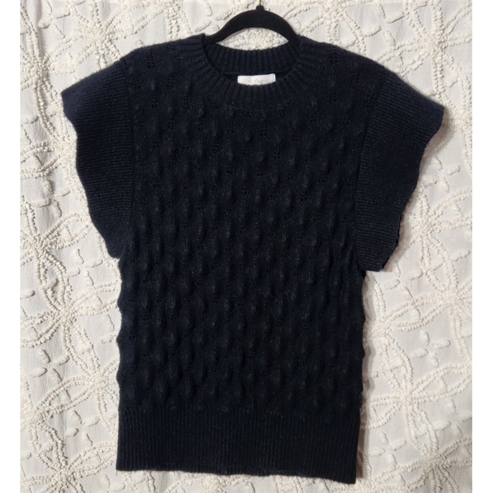 Ces Femme‎ Womens Short Sleeve Bubble Sweater Size Medium Black Y2K Whimsigoth